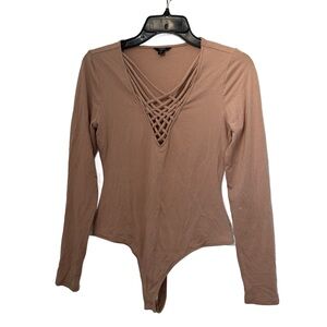 3 for $25 - Long Sleeve woman’s tan bodysuit size small